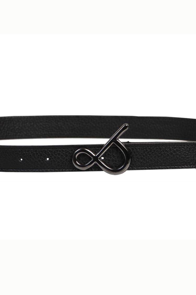 BLACK LEATHER BELT (BLACK METALLIC LOGO)