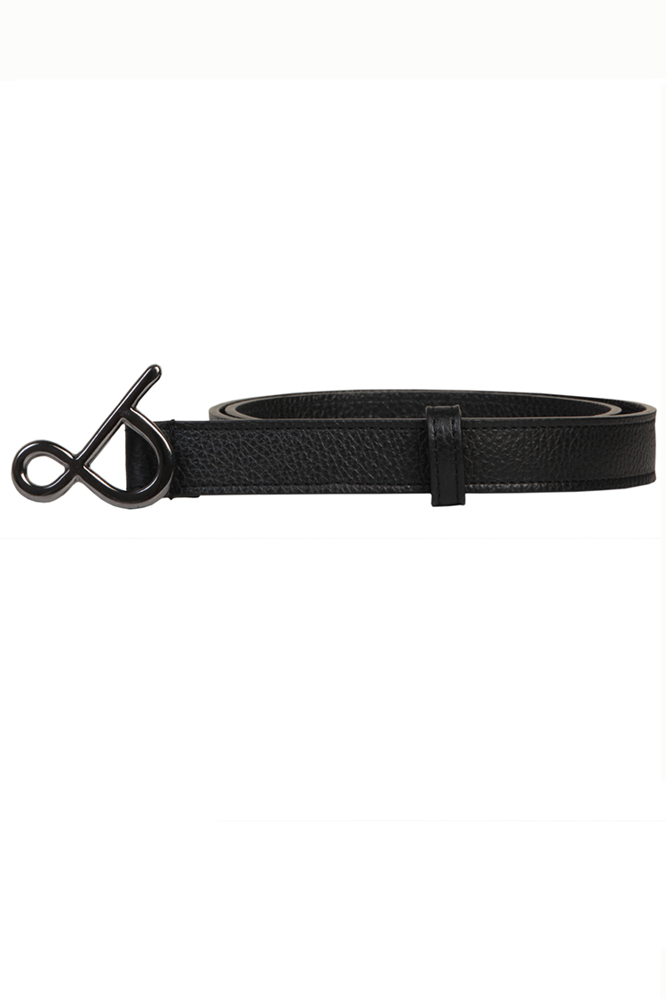 BLACK LEATHER BELT (BLACK METALLIC LOGO)