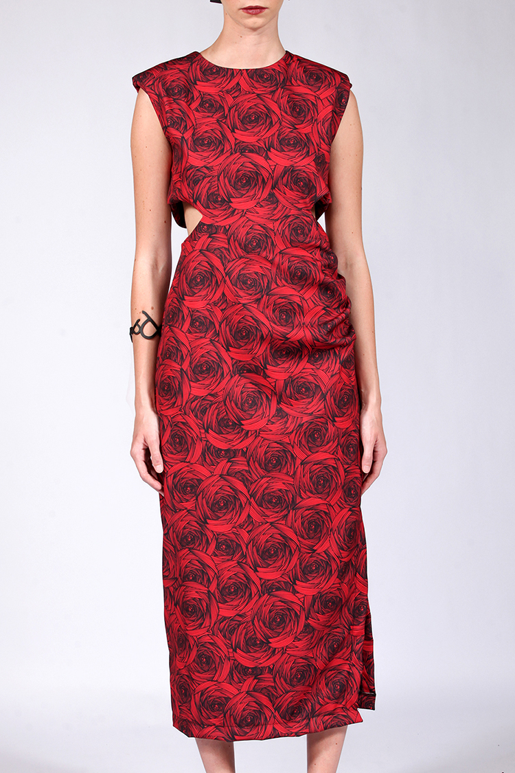 LONG CUT OUT DRESS RED