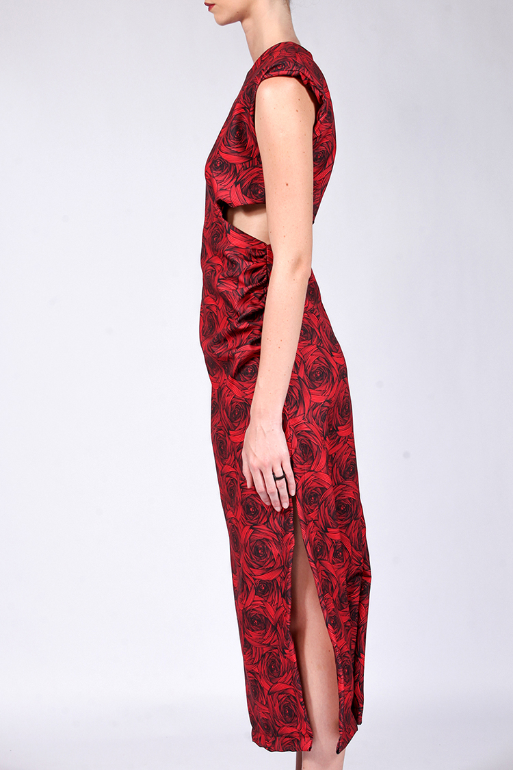 LONG CUT OUT DRESS RED