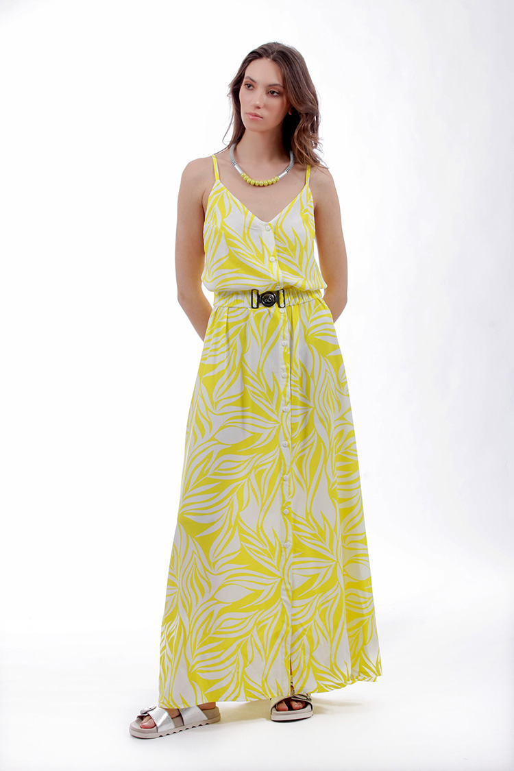 BUTTON-DOWN LONG DRESS WITH BELT