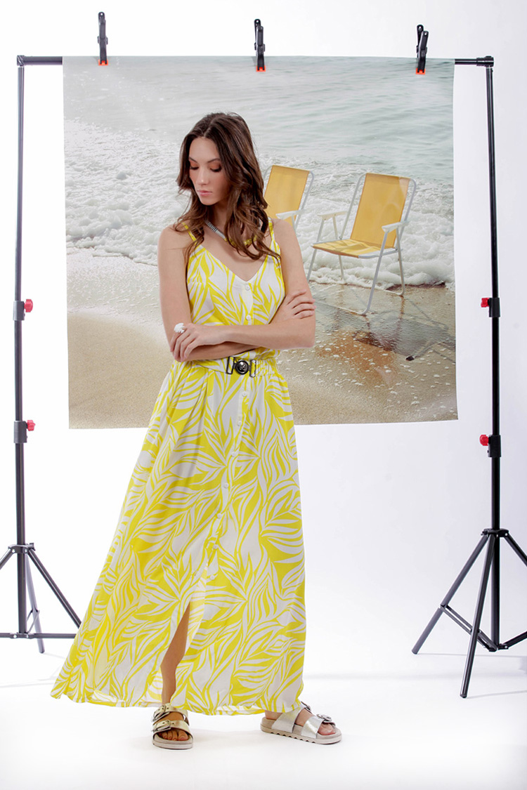BUTTON-DOWN LONG DRESS WITH BELT
