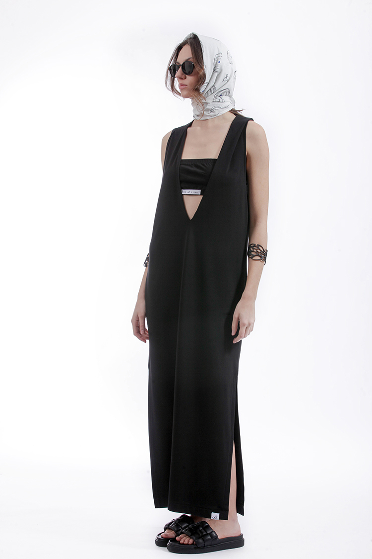 SLEEVELESS V-NECK DRESS WITH STRAPLESS TOP