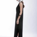 SLEEVELESS V-NECK DRESS WITH STRAPLESS TOP